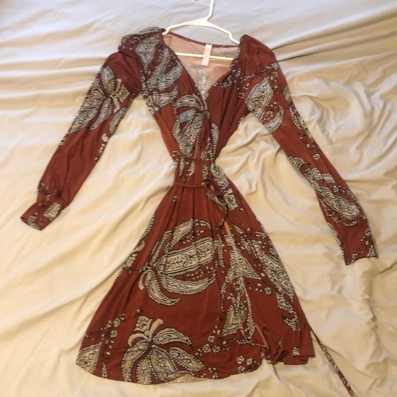 S-TWELVE long sleeve wrap dress rust color printed - Picture 2 of 5